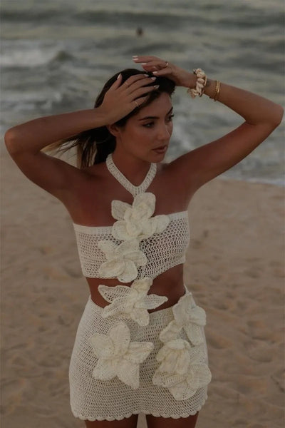 Margaret | Halter Knit Floral Mini Dress